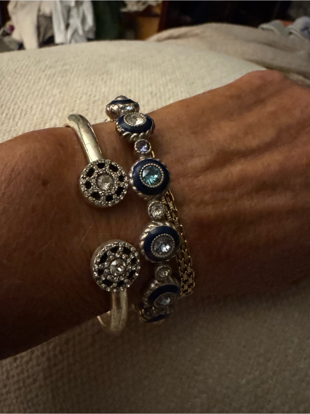 Silver-Tone Blue & Teal Crystal Circle Stretch Bracelet - Picture 8 of 8